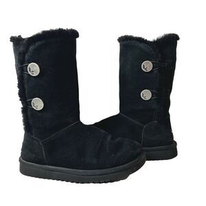 Koolaburra by UGG Womens Sz 7 Black Suede Tall Boots Faux Fur Trim Fabric Lining